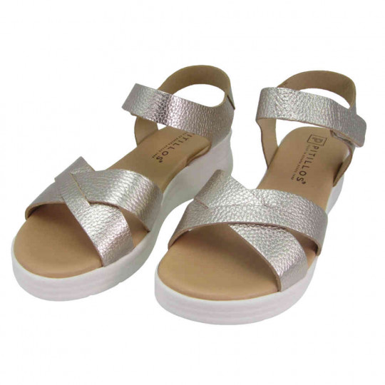 Sandalias PITILLOS con cuña media, pulsera y piel metalizada Oro