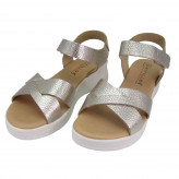 Sandalias PITILLOS con cuña media, pulsera y piel metalizada Oro